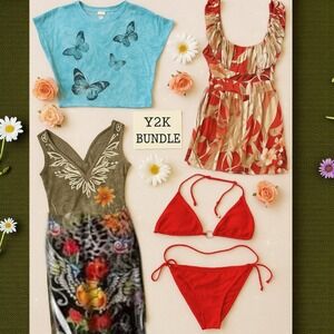 Y2K 4PC.  TATTOO‎ BUTTERFLY DRESS SUIT TOPS BUNDLE M/L